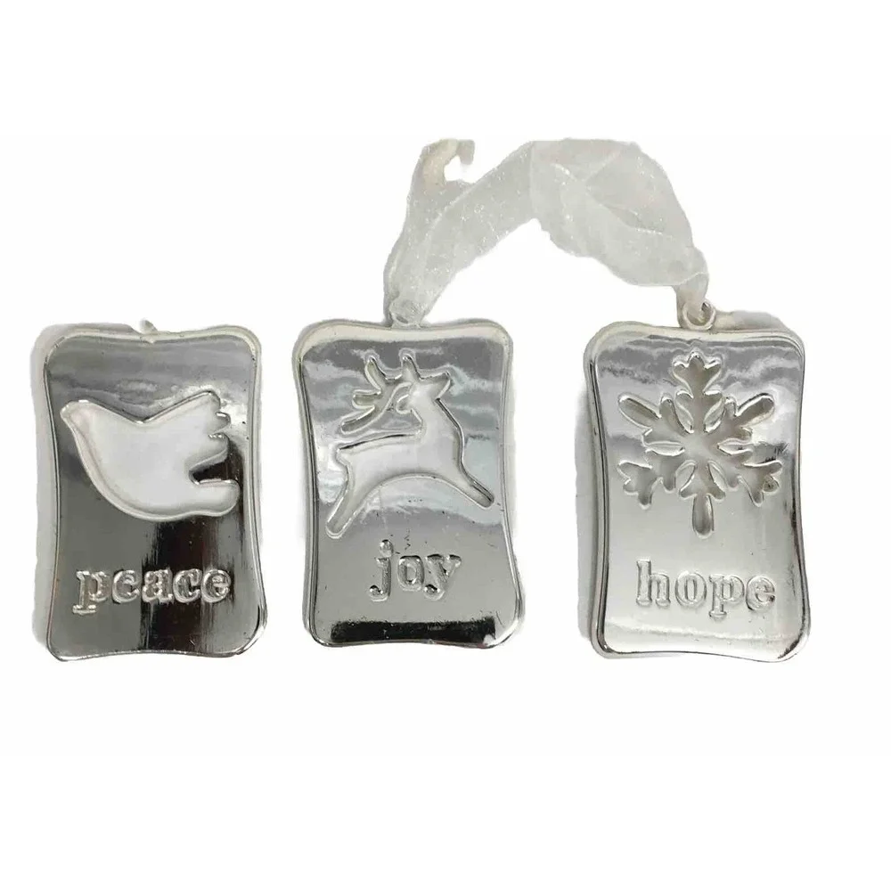 Engraved Cutout‎ Silver Plated Hope,Peace,Joy Ornaments